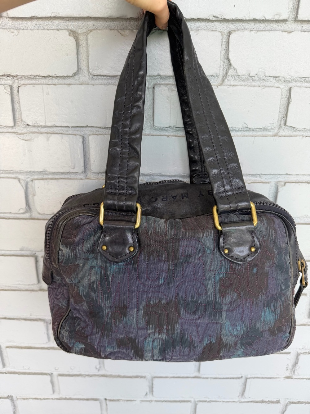 Vintage Marc by Marc Jacobs Monogram Jacquard Leather Satchel Handbag Purple
